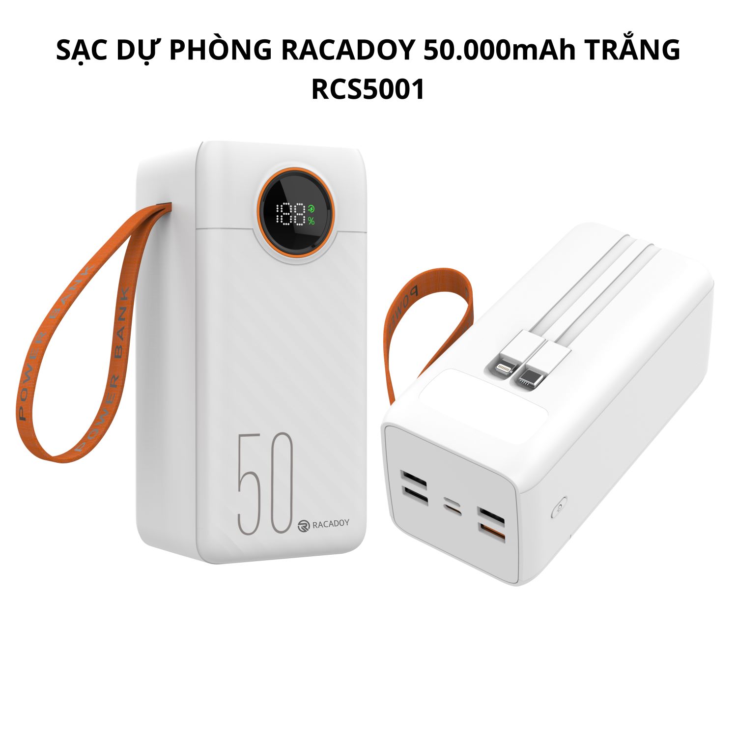 Sạc dự phòng RACADOY 50.000mAh Trắng RCS5001