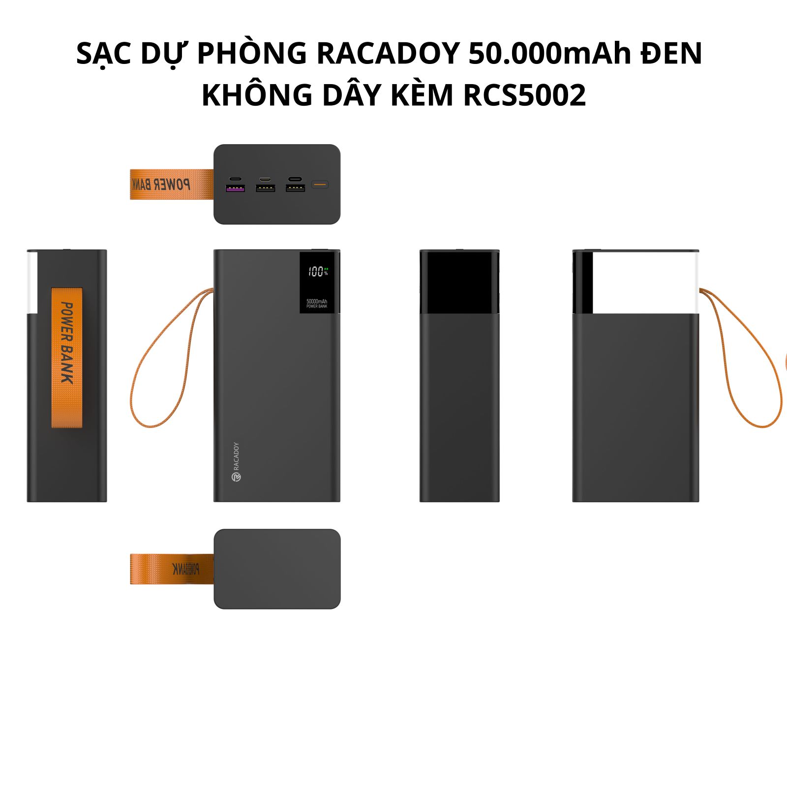 Sạc dự phòng RACADOY 50.000mAh Đen Không dây kèm RCS5002