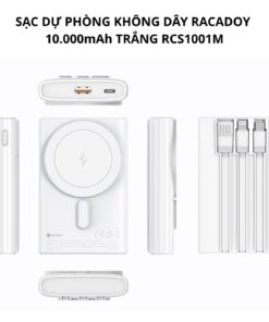 Sạc dự phòng không dây RACADOY 10.000MaH Trắng RCS1001M