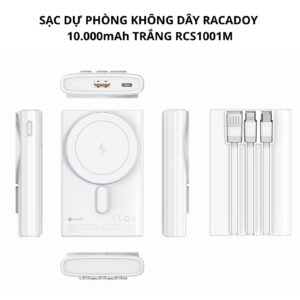 Sạc dự phòng không dây RACADOY 10.000MaH Trắng RCS1001M