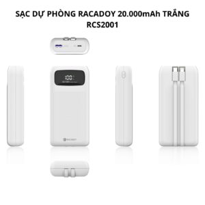 Sạc dự phòng RACADOY 20.000mAh Trắng RCS2001