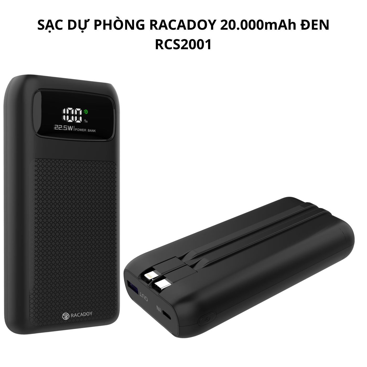 Sạc dự phòng RACADOY 20.000mAh Đen RCS2001