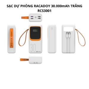 Sạc dự phòng RACADOY 30.000mAh Trắng RCS3001