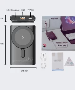 Sạc dự phòng không dây RACADOY 10.000mAh đen RCS1001M